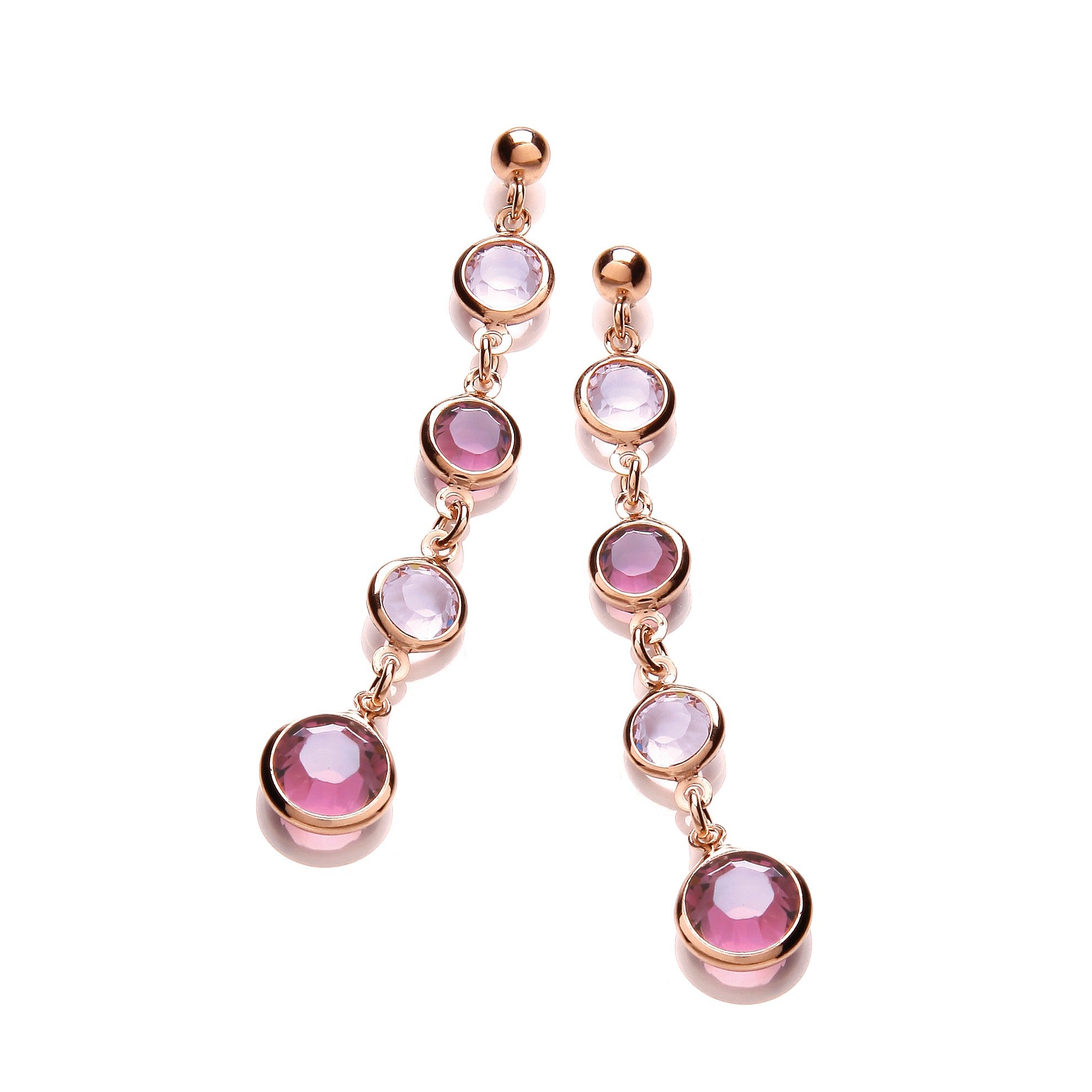 Purple, Pink Stones, Rose Plated Drop Ear/s