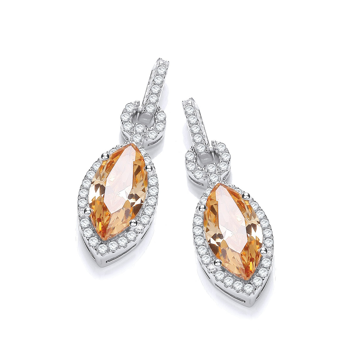 Micro Pave&#39; Champagne &amp; White CZ Drop Earrings