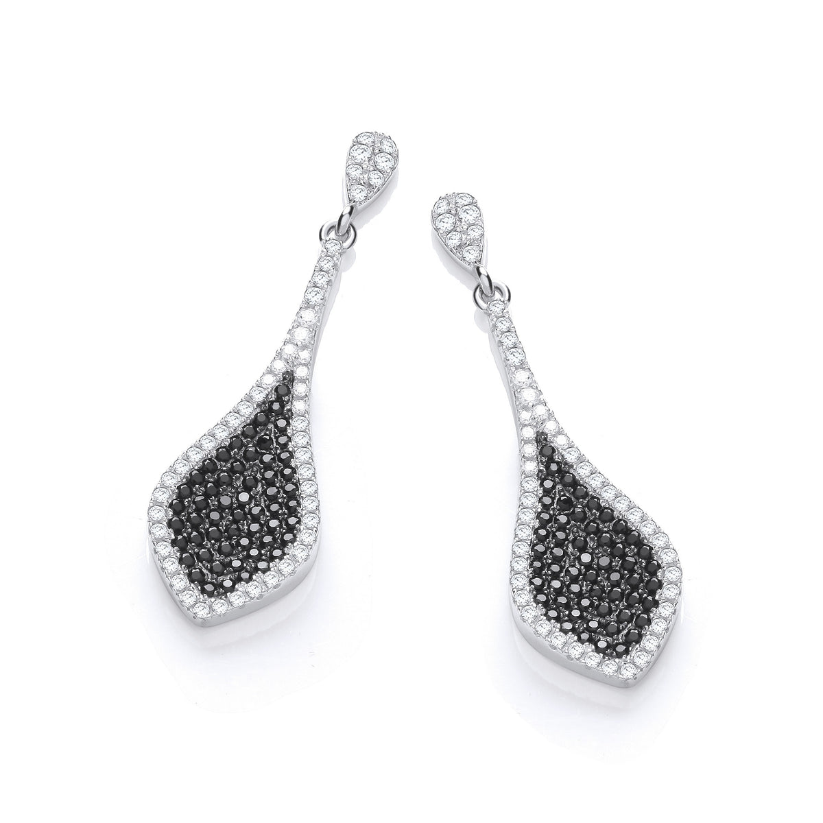 Micro Pave&#39; Black &amp; Clear Cz Drop Earrings