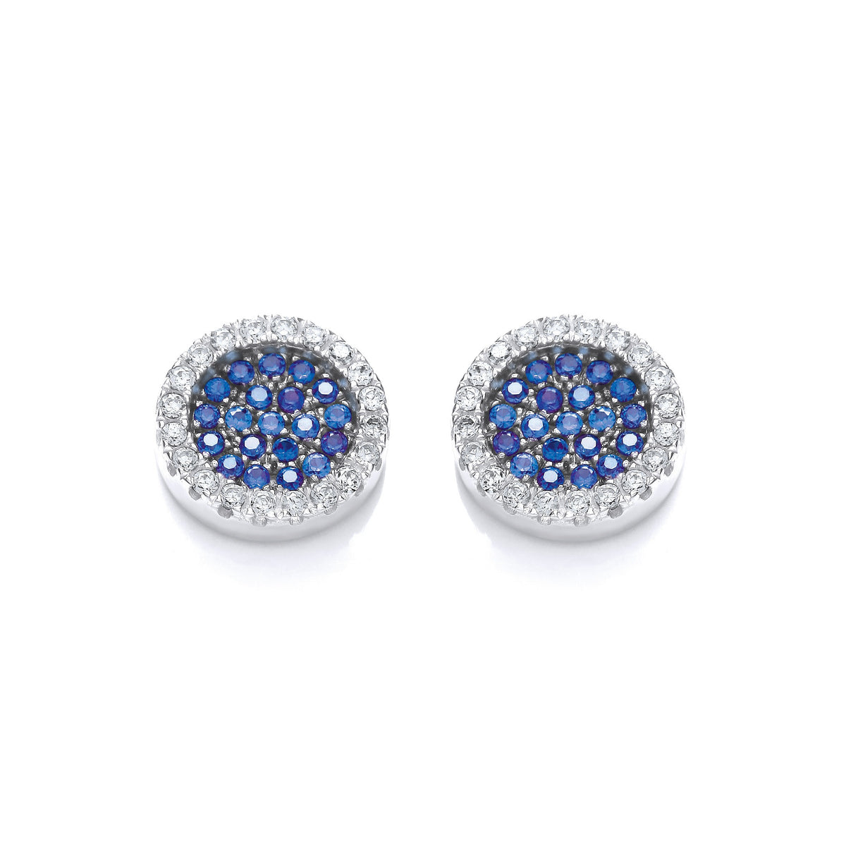 Micro Pave&#39; Round Blue Cz Stud Earrings
