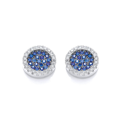 Micro Pave' Round Blue Cz Stud Earrings