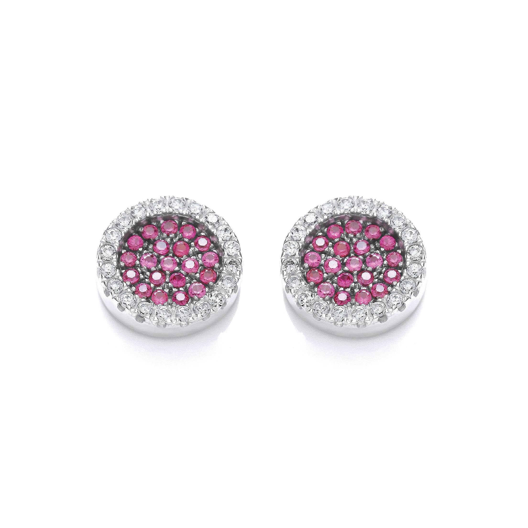 Micro Pave' Round Pink Cz Stud Earrings