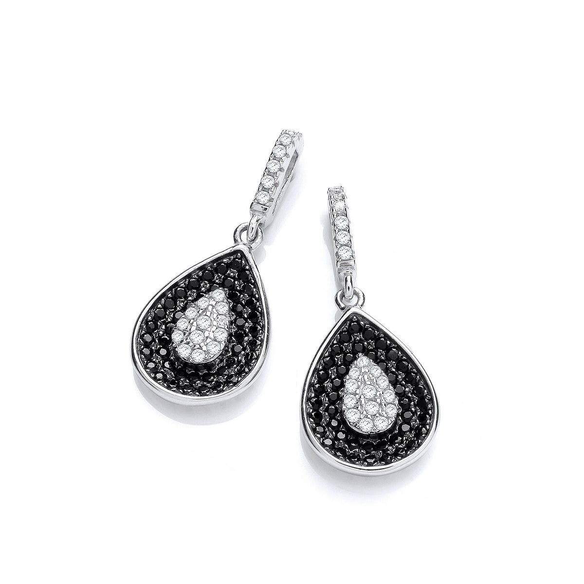 Micro Pave&#39; Black &amp; Clear Cz Teardrop Shape Earrings