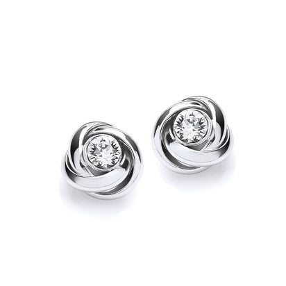 Silver Knot with Cz in the Centre Stud Earrings