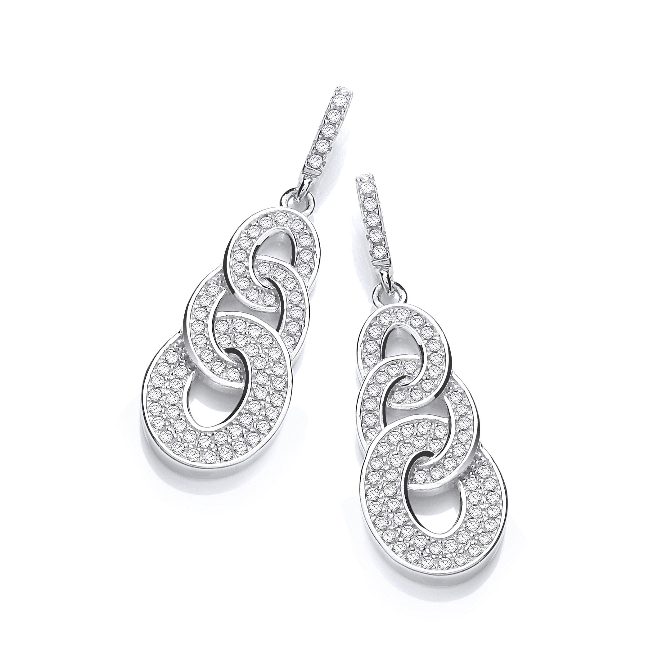 Micro Pave' Oval Intertwined Cz Drop Earrings