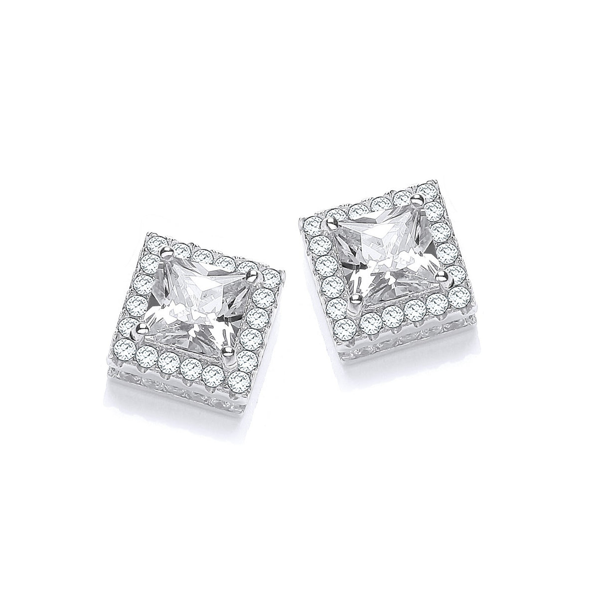 Micro Pave&#39; Princess Cut Centre Cz Stud Earrings