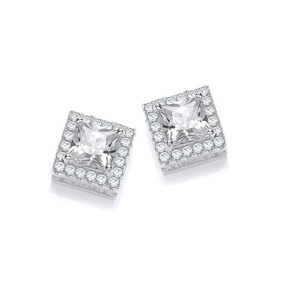 Micro Pave' Princess Cut Centre Cz Stud Earrings