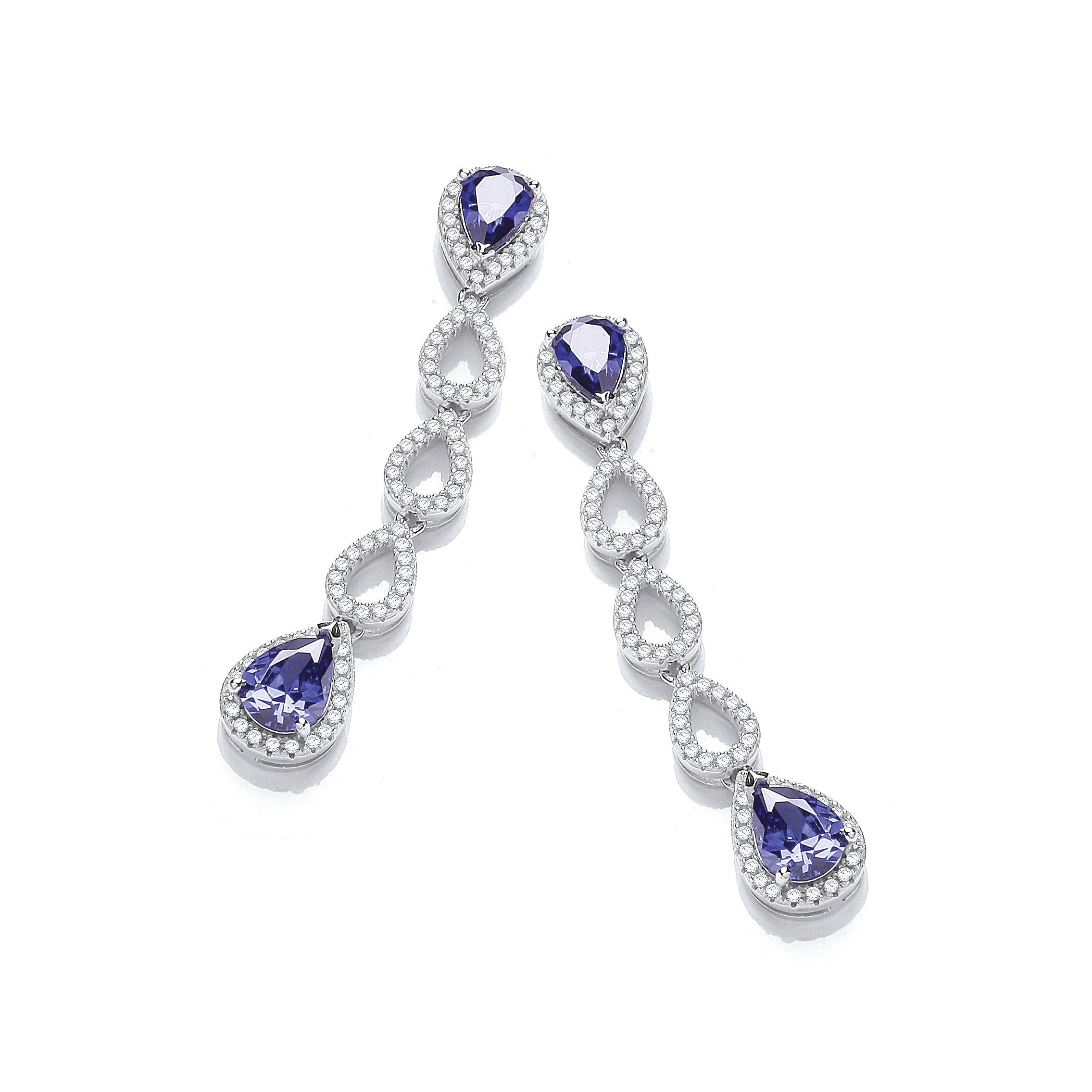 Micro Pave' Blue Teardrop & Clear Cz Earrings