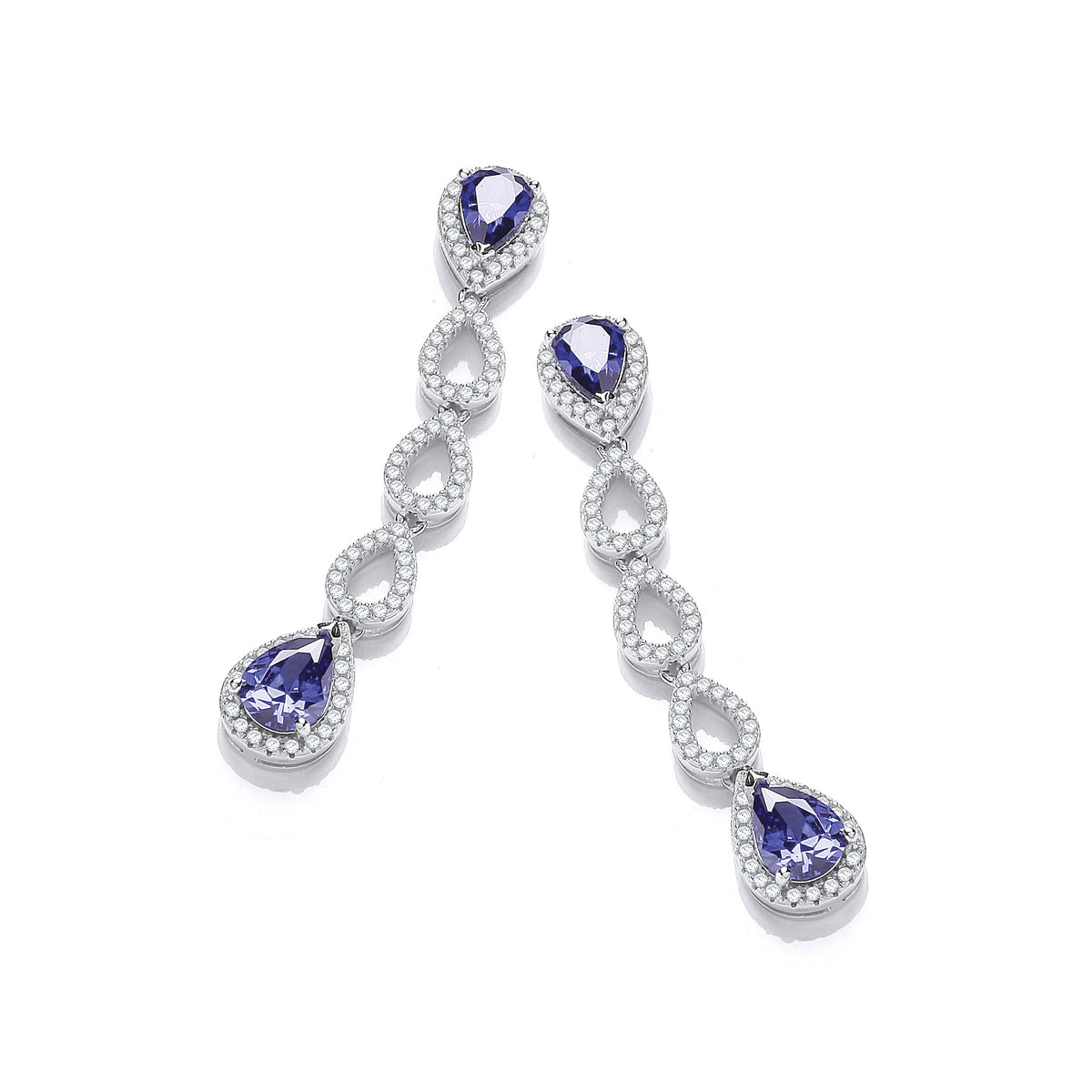 Micro Pave&#39; Blue Teardrop &amp; Clear Cz Earrings