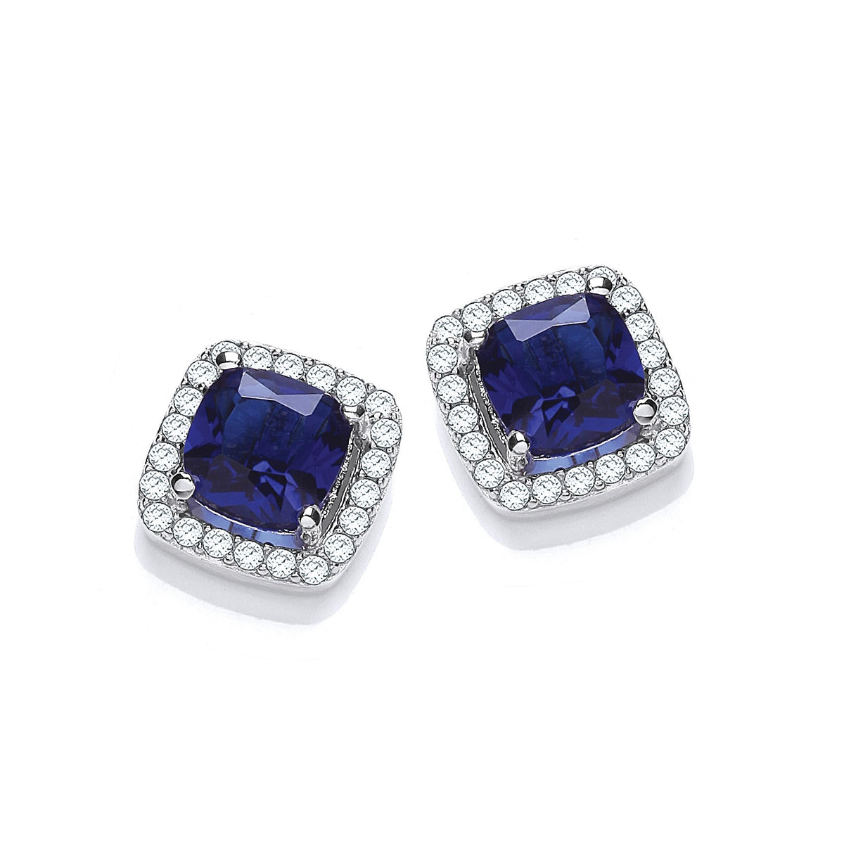 Micro Pave&#39; Blue Pricess Cut Cz Stud Earrings