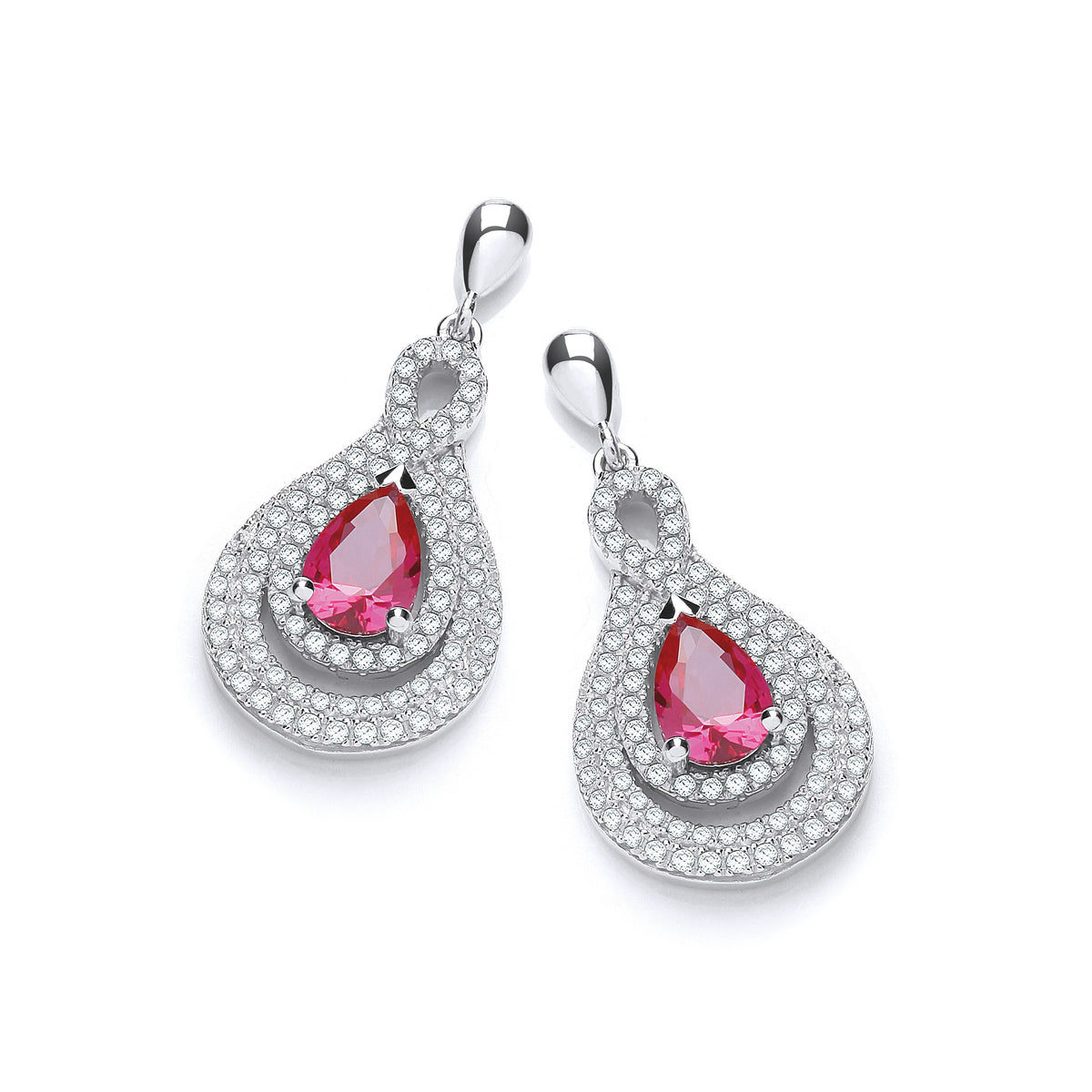 Micro Pave&#39; Red &amp; Clear Cz Teardrop Earrings