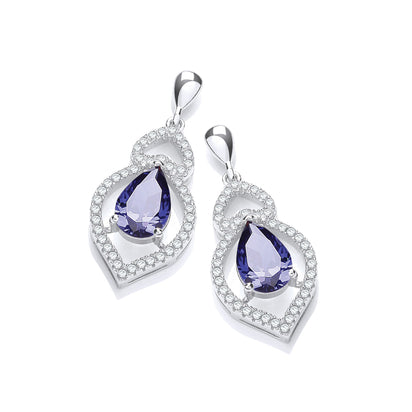 Micro Pave' Blue Tear Drop & Clear Cz Earrings