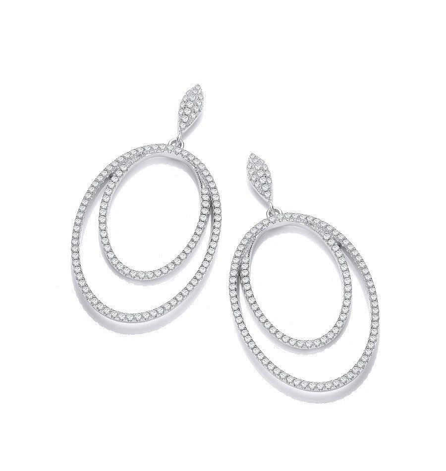 Micro Pave' Double Oval Drop Cz Earrings