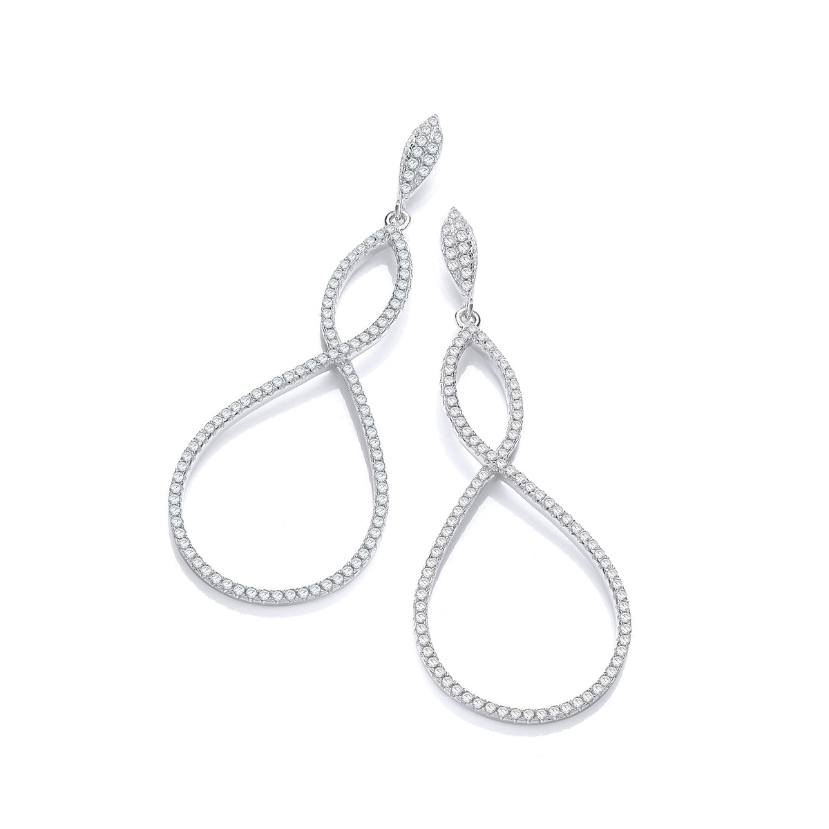 Micro Pave&#39; Oval Long Drop Cz Earrings