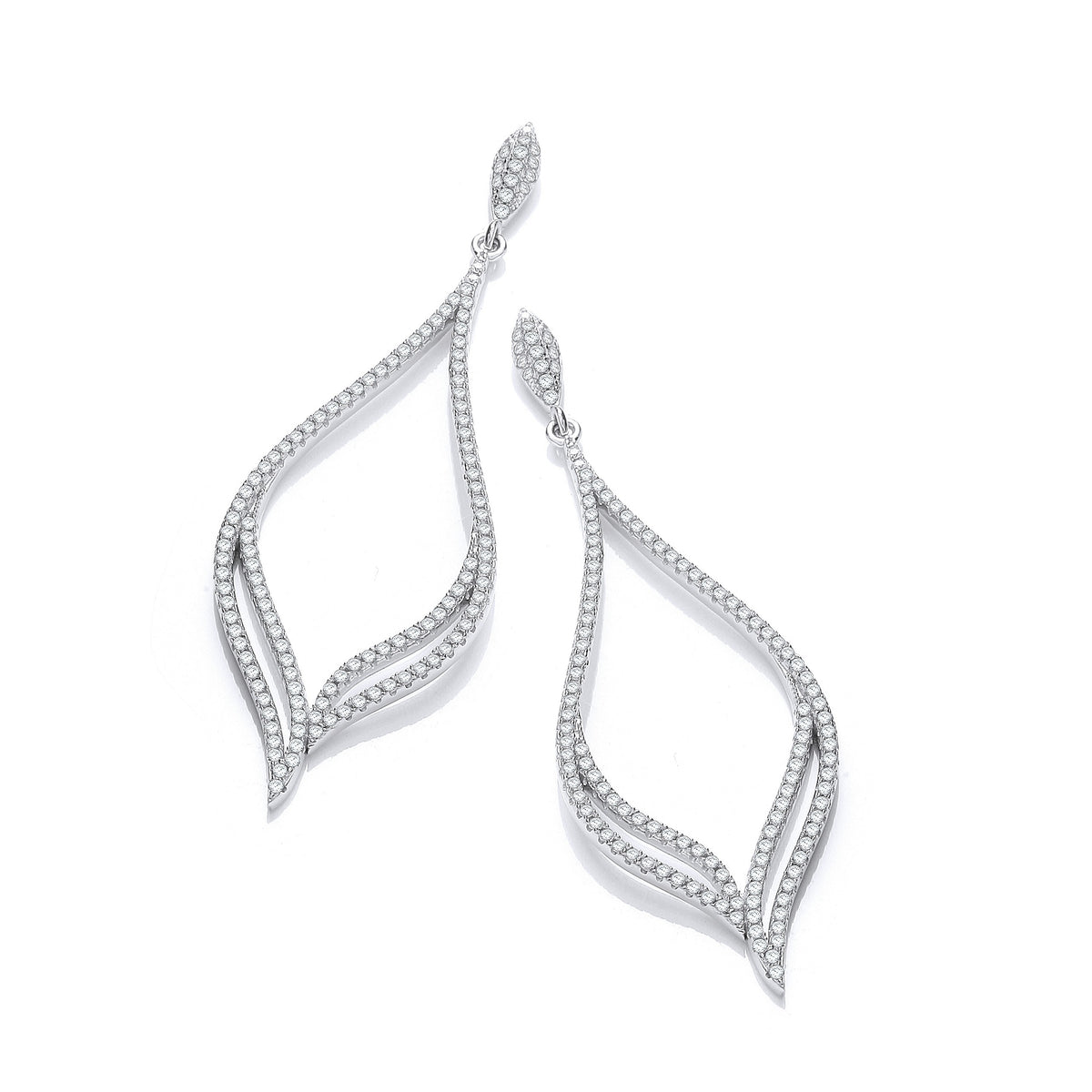 Micro Pave&#39; Long Tear Drop Double Row Cz Earrings