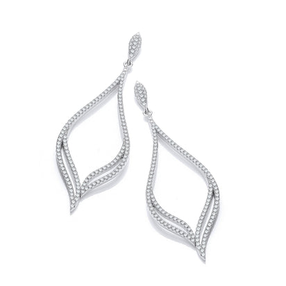 Micro Pave' Long Tear Drop Double Row Cz Earrings
