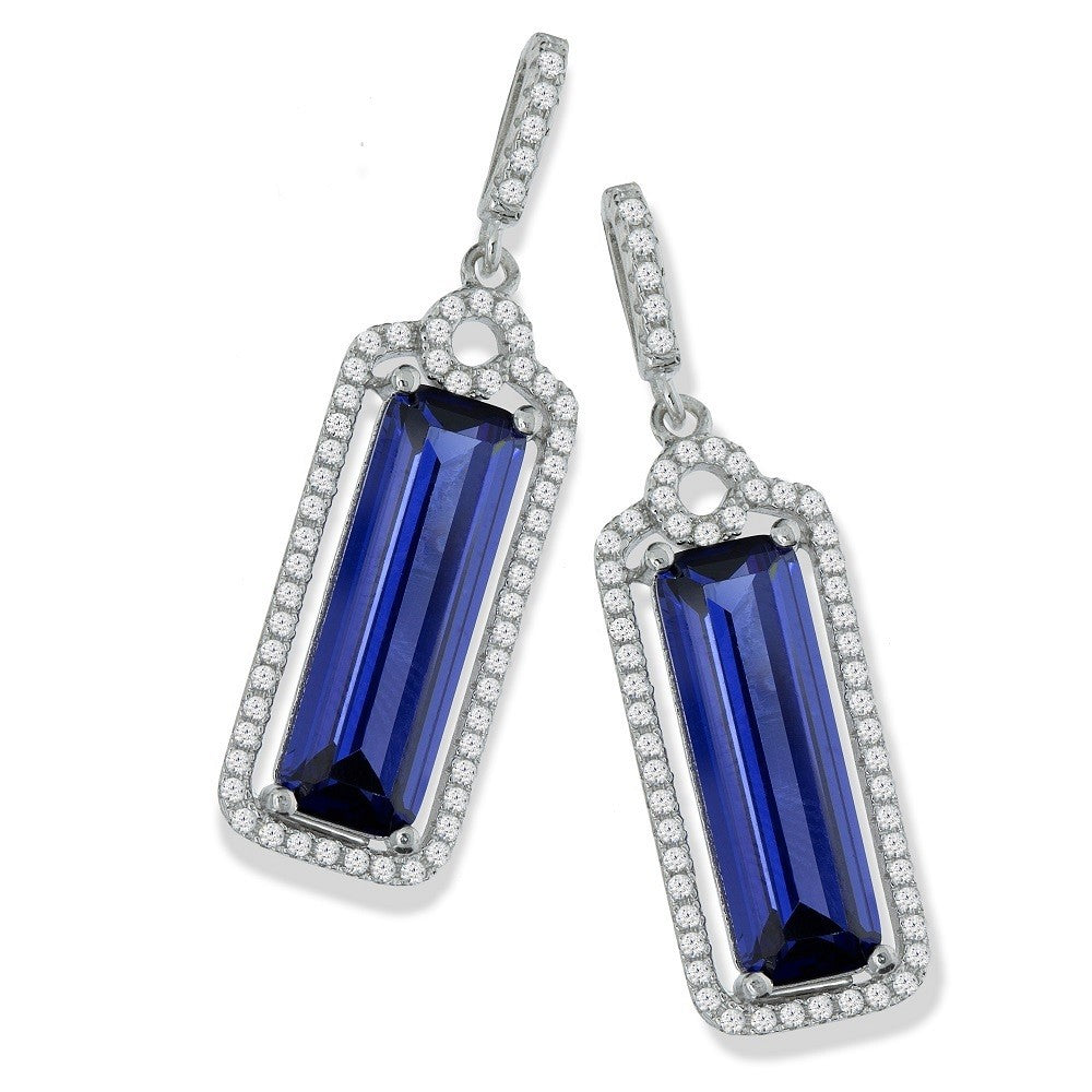 Micro Pave Blue Centre Drop Cz Earrings