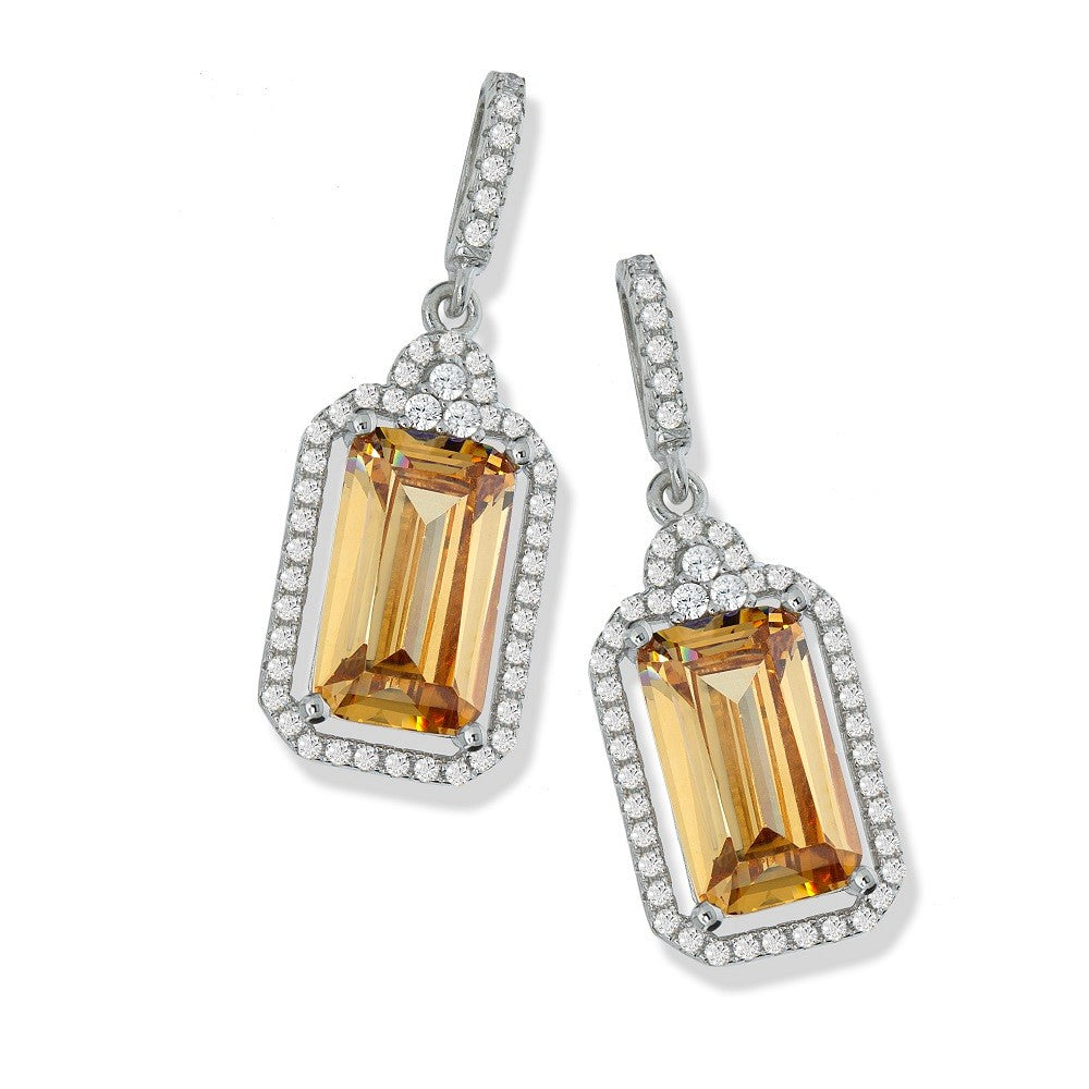 Micro Pave Champagne Centre Drop Cz Earrings
