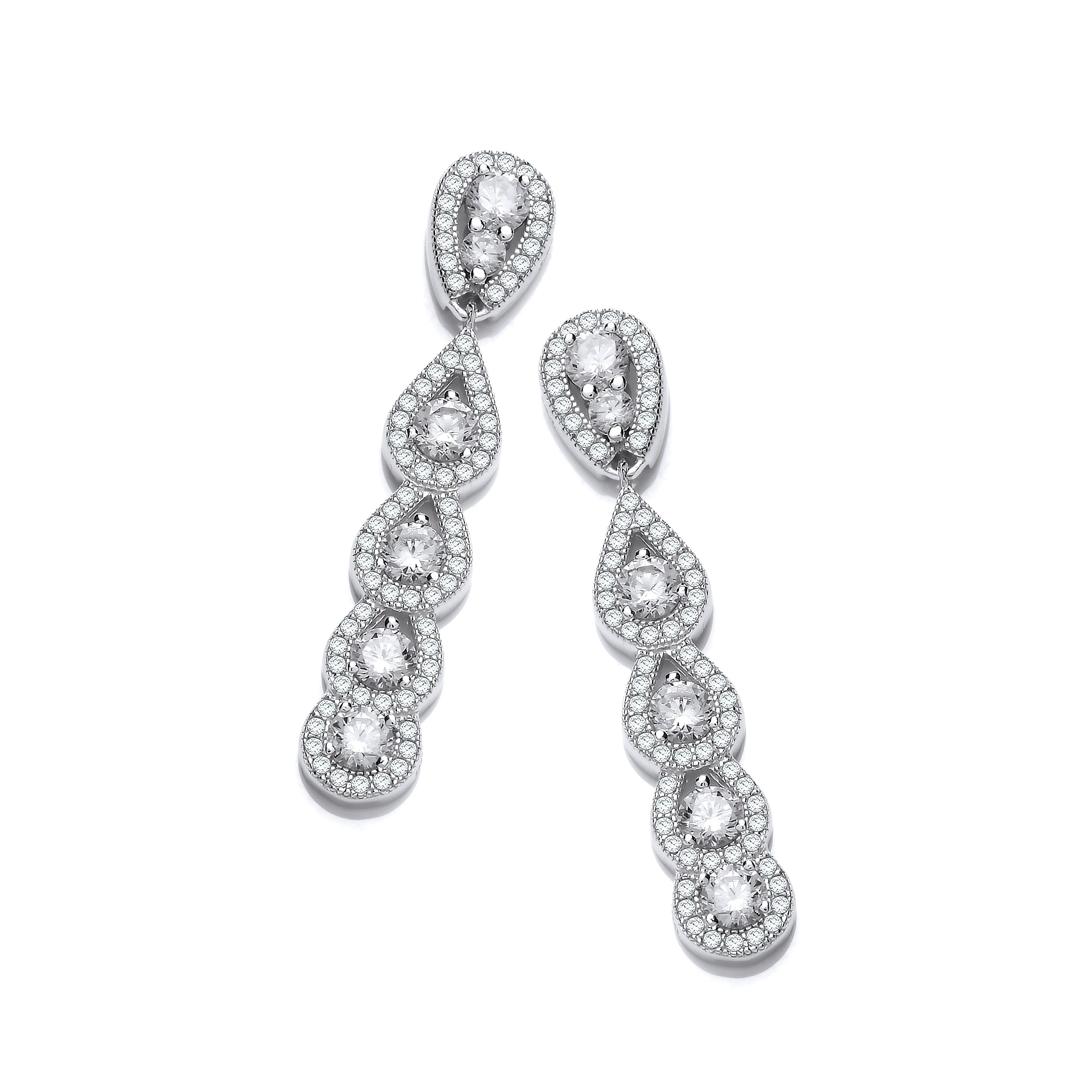 Micro Pave Tear Drops Cz Silver Earrings