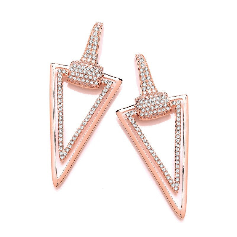 Rose Gold Coated Silver Triangle Drop Cz Earrings