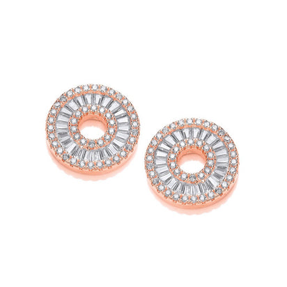 Rose Gold Coated Circle of Life in Baguettes and Round Cz Earrings