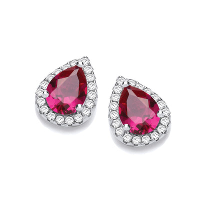 Teardrop Ruby Red Cz Stud Earrings