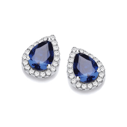 Teardrop Sapphire Blue Cz Stud Earrings