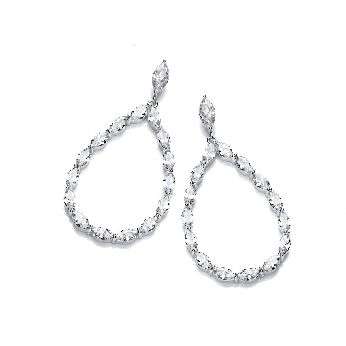 Pear Shape Drop with Marquise Cz Silver Earrings