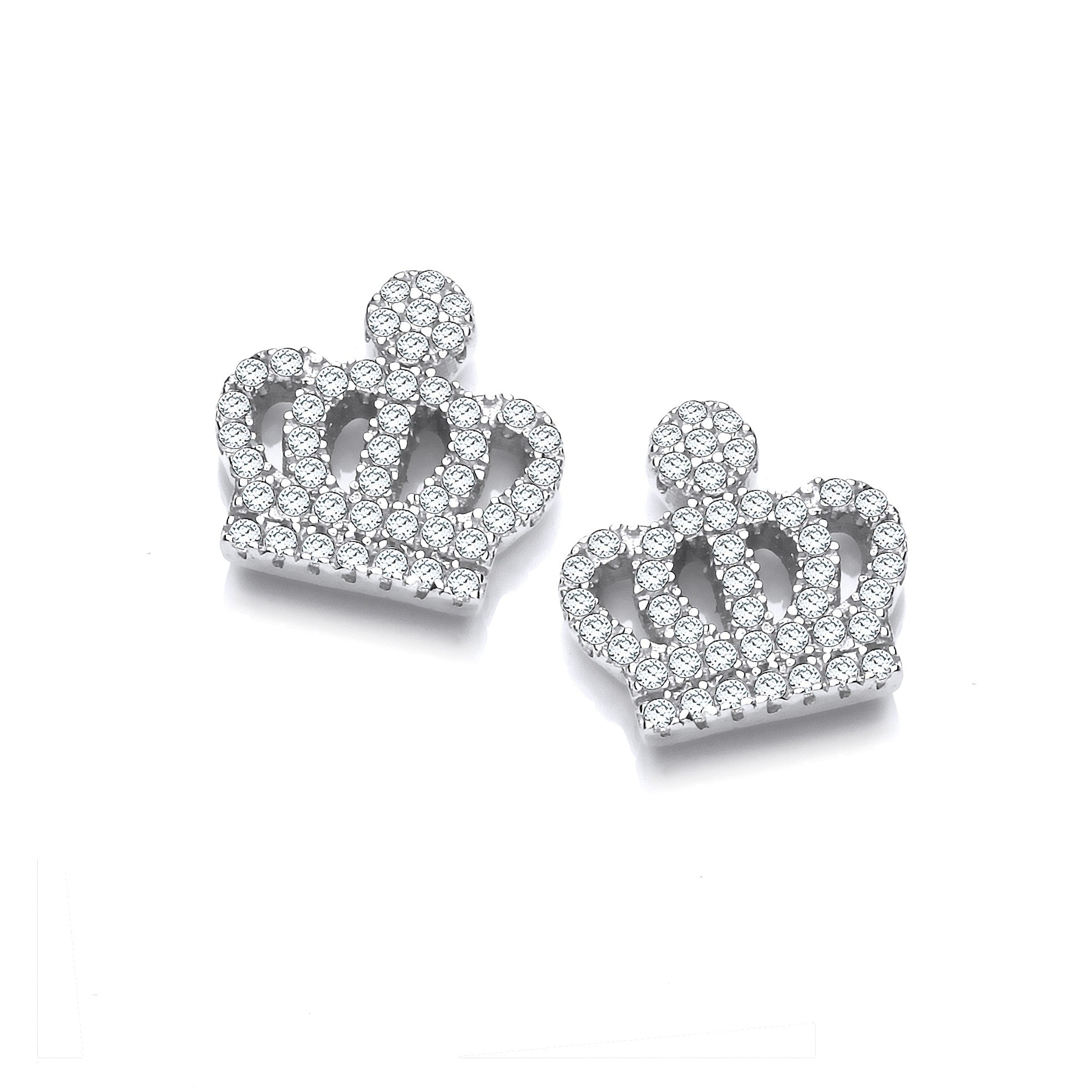 Micro Pave Cz Crown Stud Silver Earrings