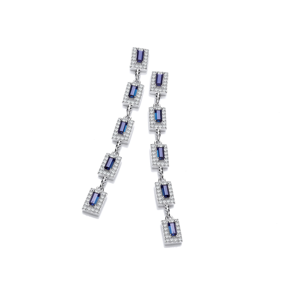 Micro Pave Blue Cz&#39;s  Drop Silver Earrings