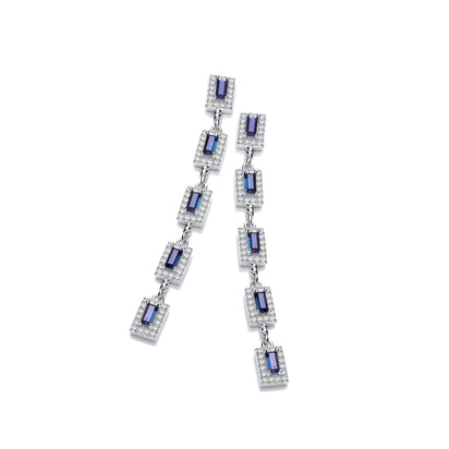 Micro Pave Blue Cz's  Drop Silver Earrings