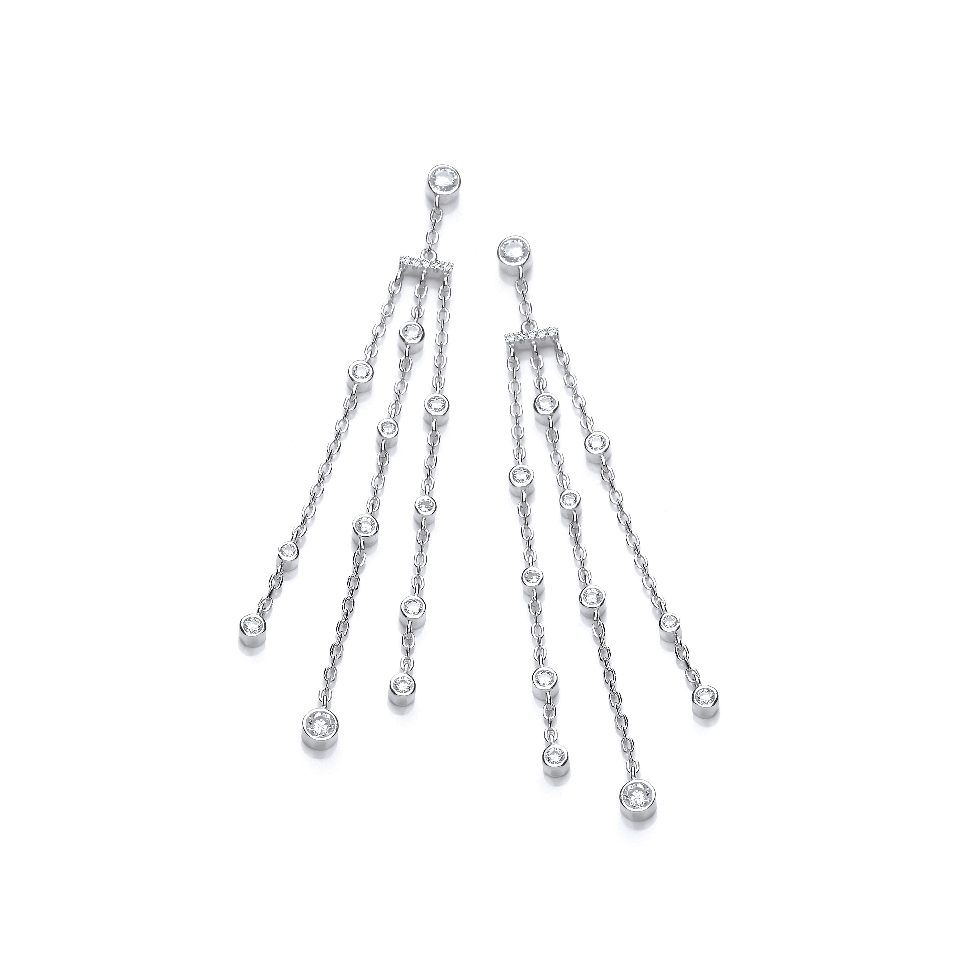Three Strings with Rubover CZs Silver Drop Earrings