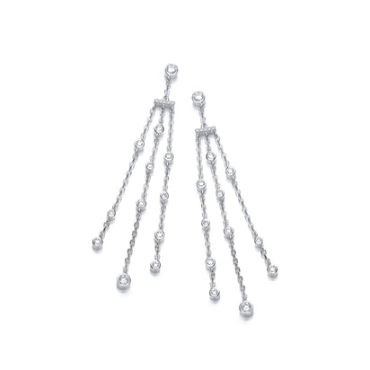 Three Strings with Rubover CZs Silver Drop Earrings