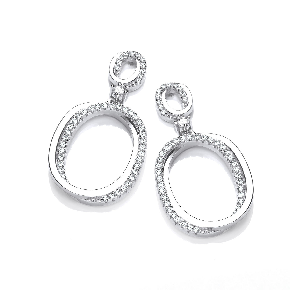 Oval Plain &amp; CZs Drop Earrings
