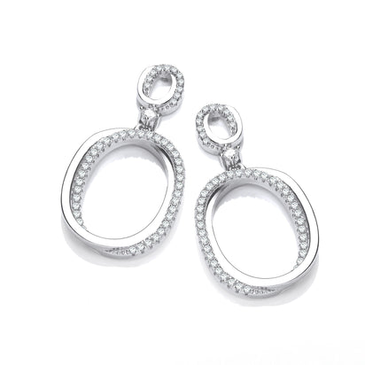 Oval Plain & CZs Drop Earrings