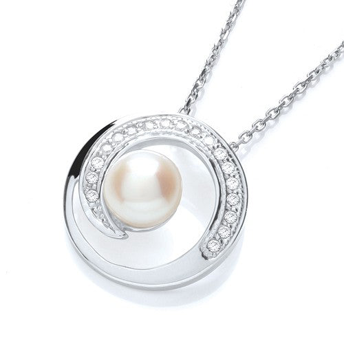 Micro Pave&#39; Cz Pendant with Synthetic Pearl on Chain