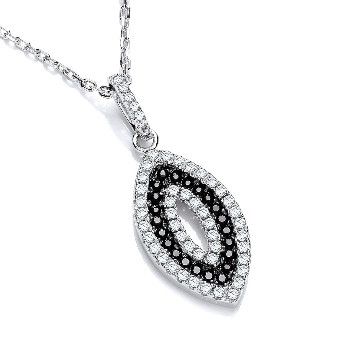 Micro Pave&#39; Black &amp; White Drop Pendant with 18&quot; Chain