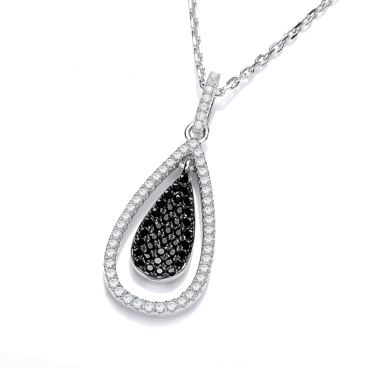 Micro Pave&#39; Black &amp; White Drop Pendant with 18&quot; Chain