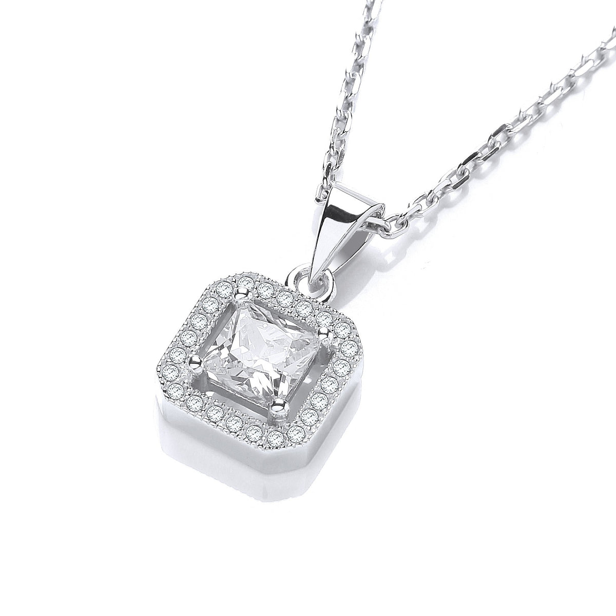 Micro Pave&#39;  Princess Cut Pendant with 18&quot; Chain