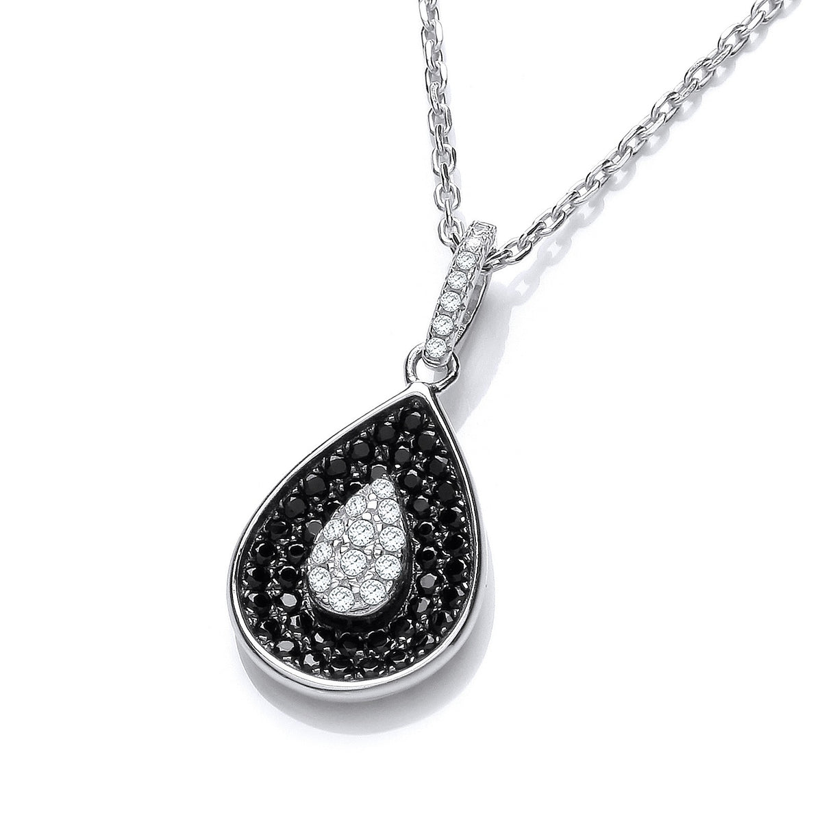 Micro Pave&#39; Black &amp; Clear Cz Teardrop Pendant with 18&quot; Chain