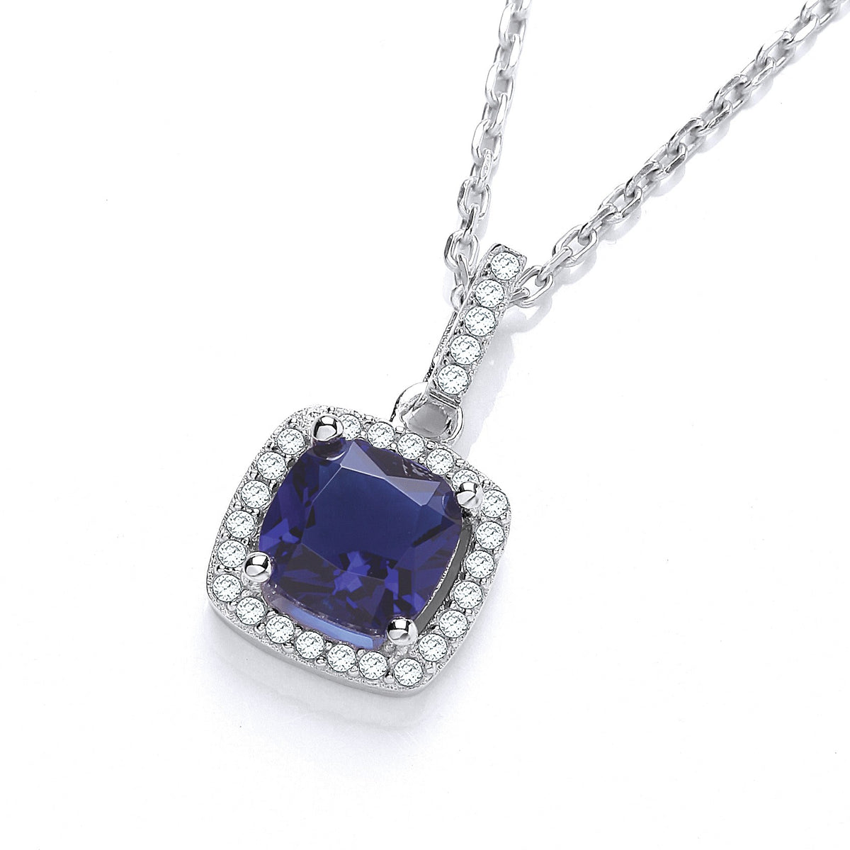 Micro Pave&#39; Blue &amp; Clear Cz Drop Pendant with 18&quot; Chain