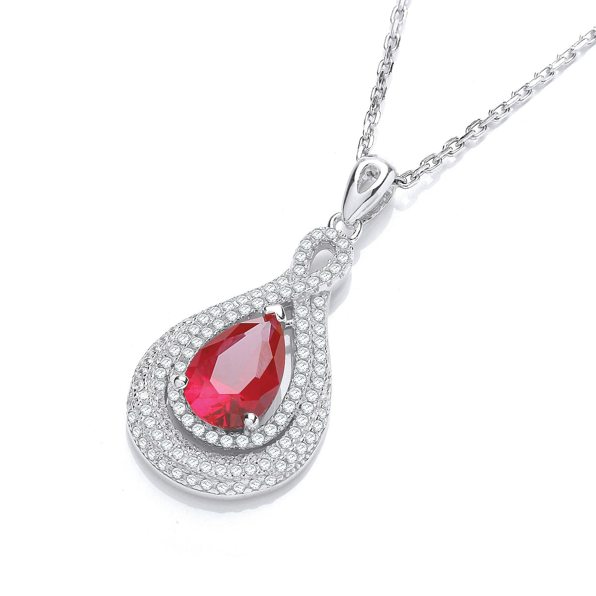 Micro Pave&#39; Red &amp; Clear Cz Tear Drop Pendant with 18&quot; Chain