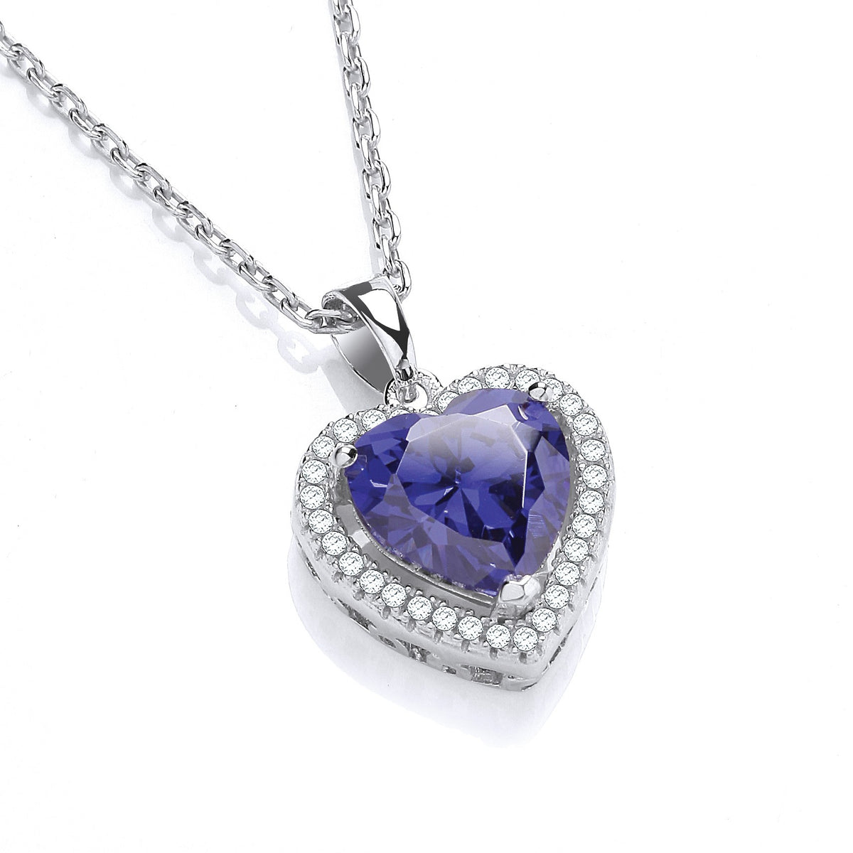 Micro Pave&#39; Blue Heart Cz Drop Pendant with 18&quot; Chain