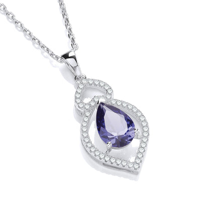 Micro Pave' Blue Tear Drop & Clear Cz Pendant with 18
