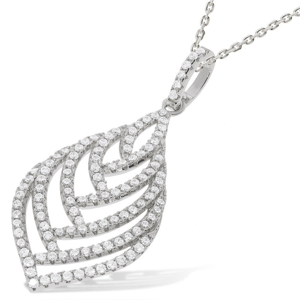 Micro Pave Leaf Shape Cz Pendant with 18&quot; Chain