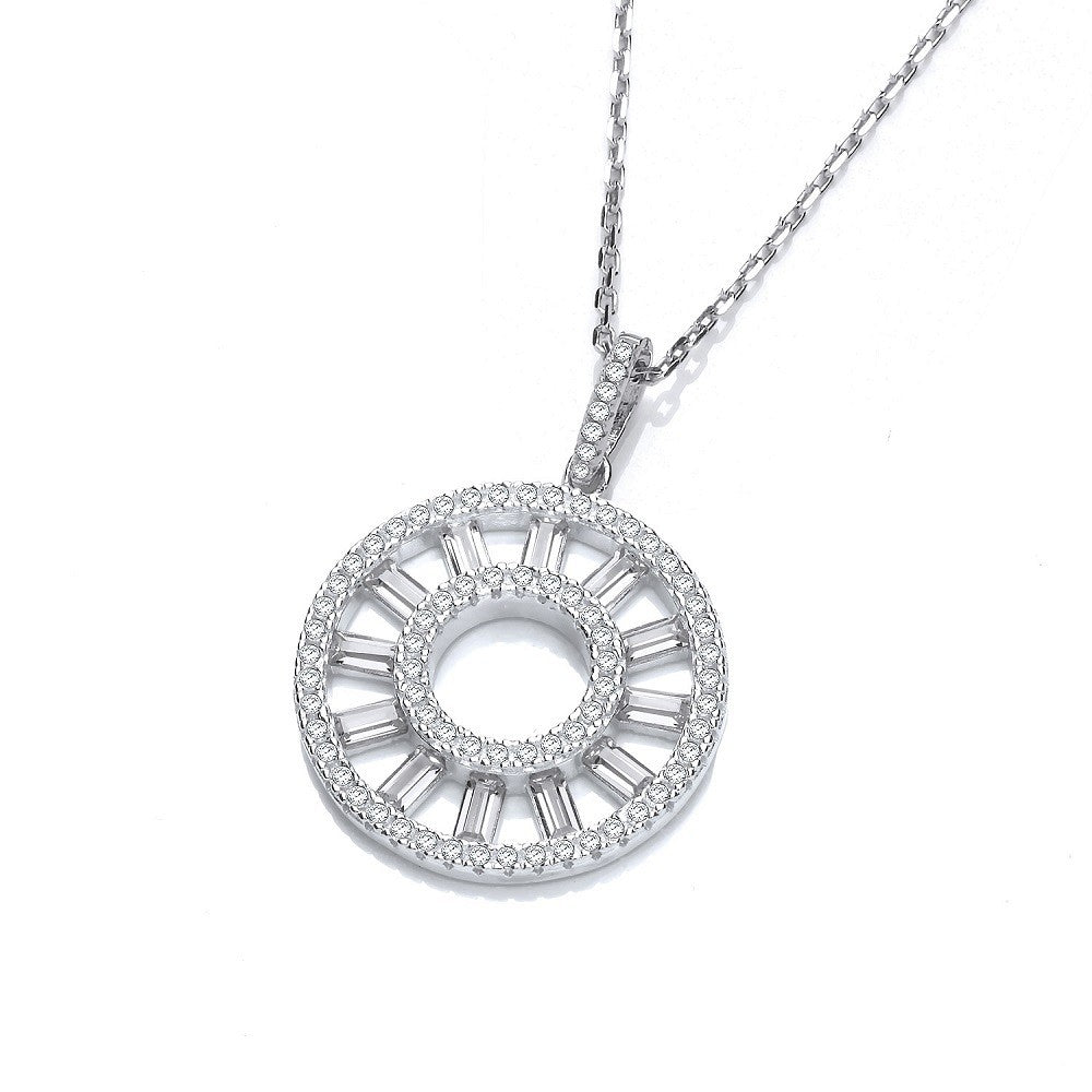 Circle of Life Round &amp; Baguette Cz Pendant with 18&quot; Chain