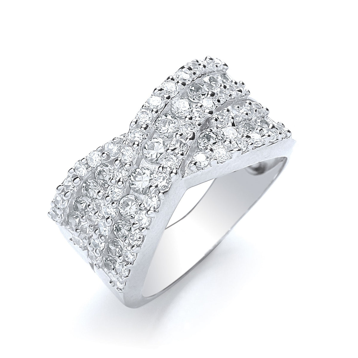 Cross Over Round Brilliant Cz Ring