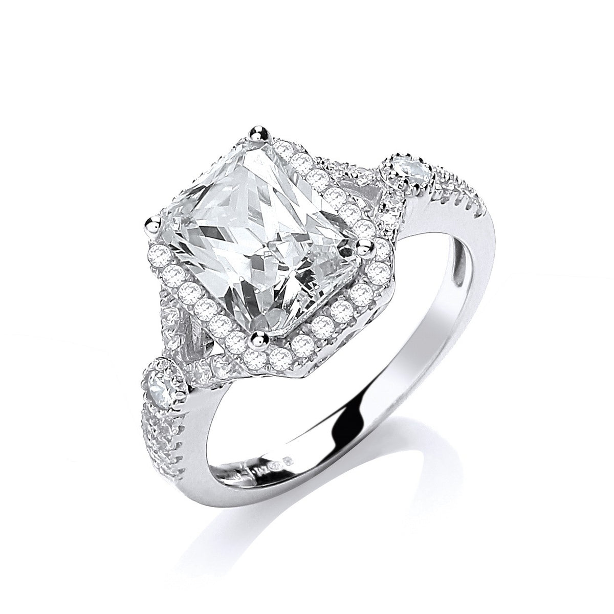 Micro Pave&#39; Emerald Cut Centre Cz Ring