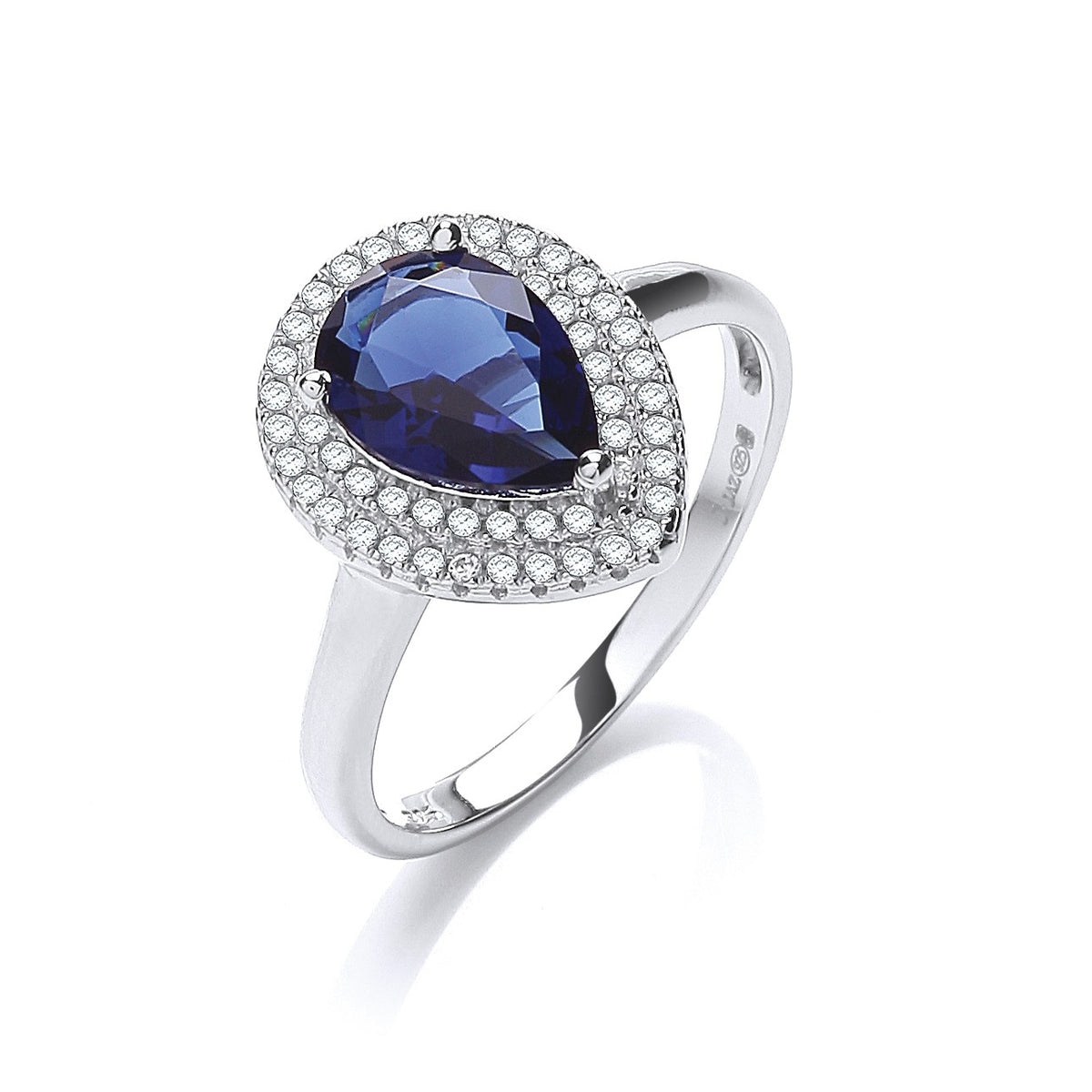 Micro Pave&#39;  Blue Tear Drop Cz Ring