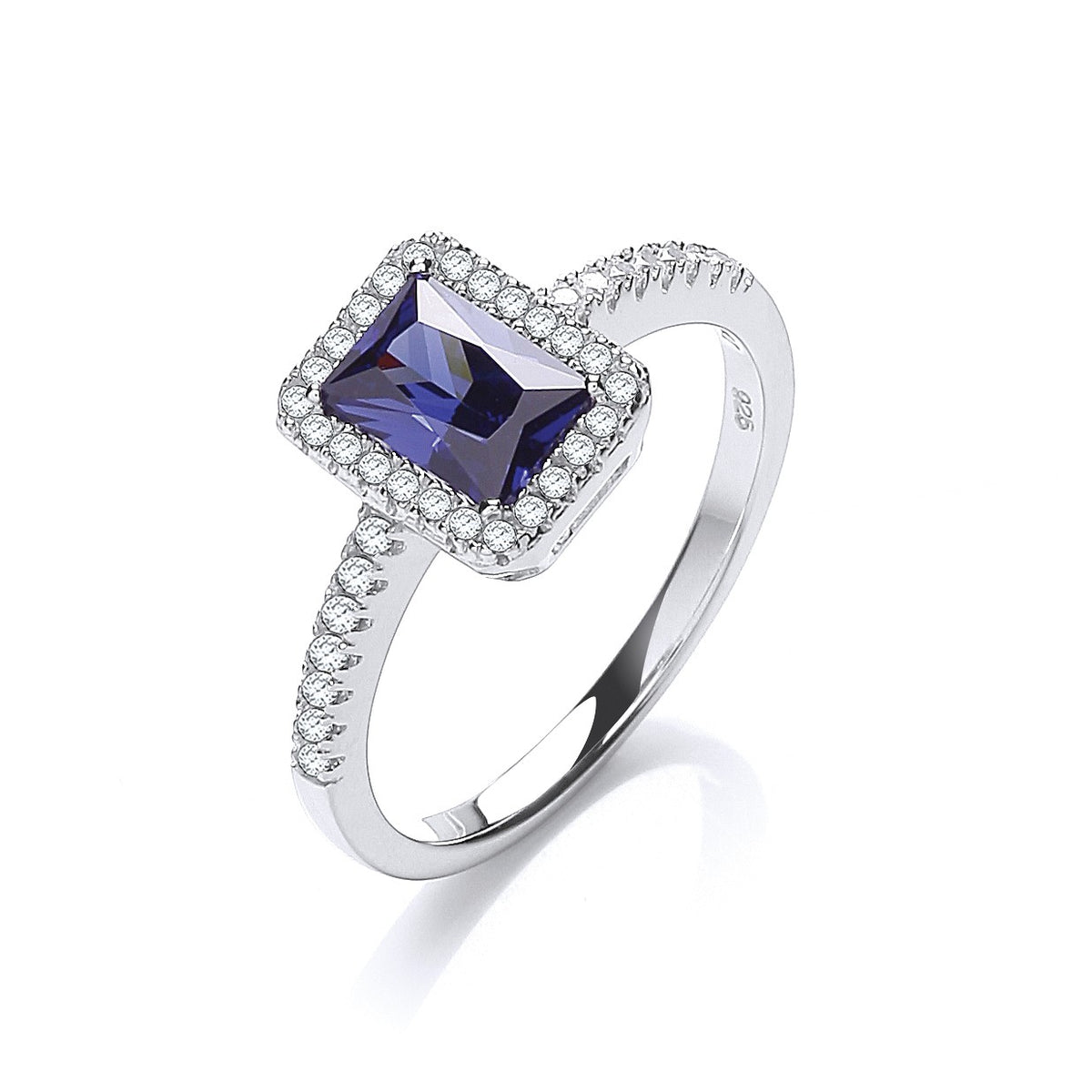Micro Pave&#39; Emerald Cut Blue Cz Ring